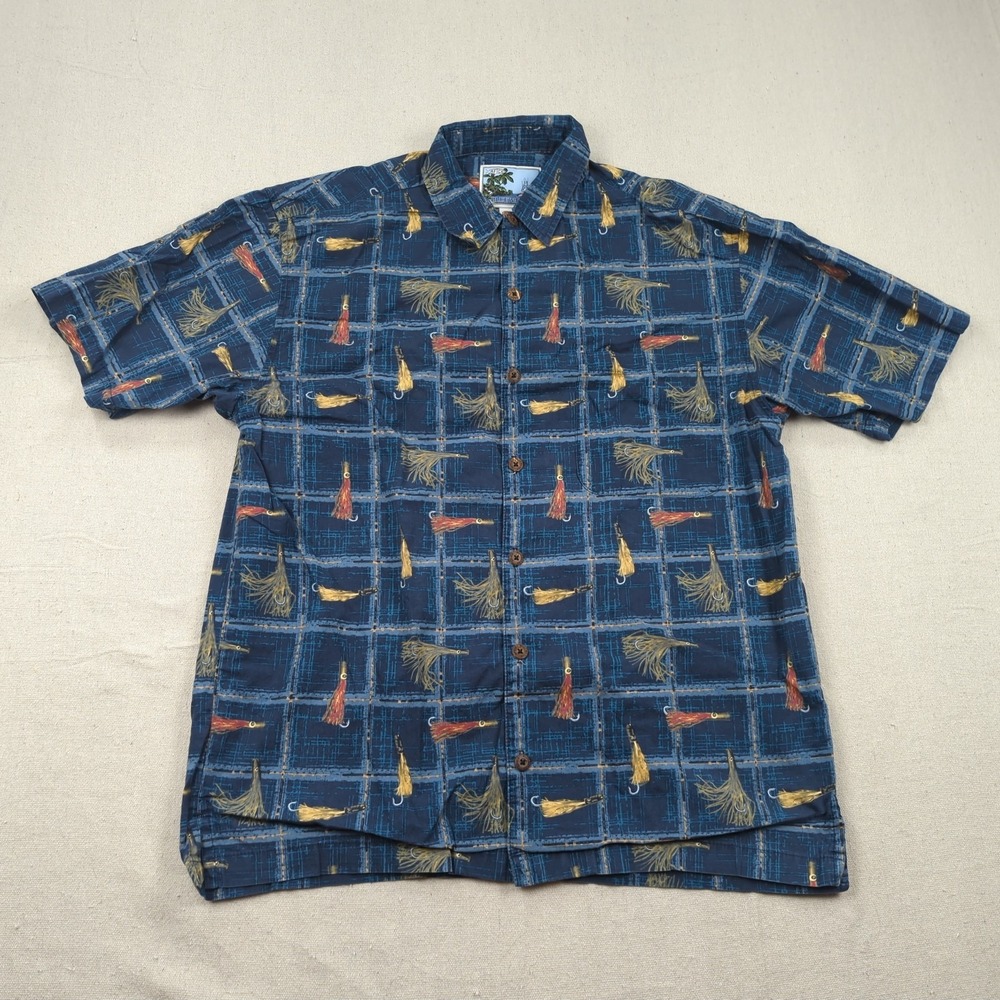AFTCO Bluewater Shirt Mens‎ Medium Blue Fishing Lures All Over Print Outfoor